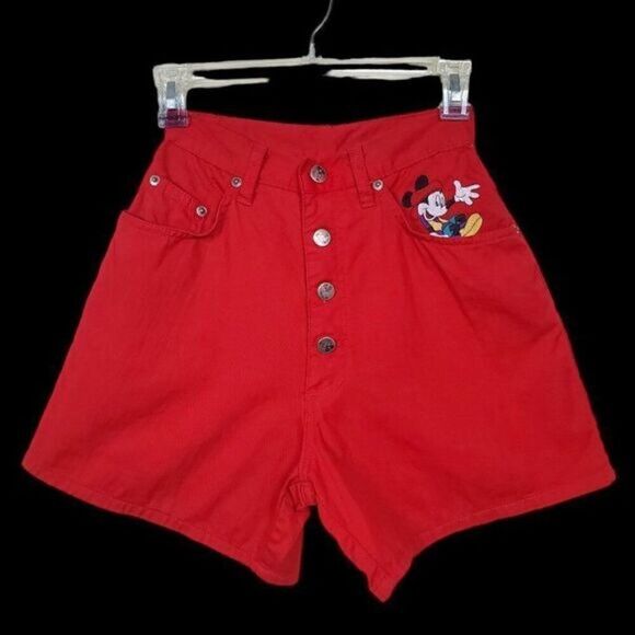 Vtg Mickey Mouse Unlimited Jerry Leigh Red Button Fly High Rise Denim Jean Short - Picture 10 of 10